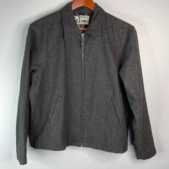 VINTAGE 90’s Roots Wool Blend Grey Zip Up Jacket Boxy Fit Lined Pockets Size 10 - Picture 13 of 13